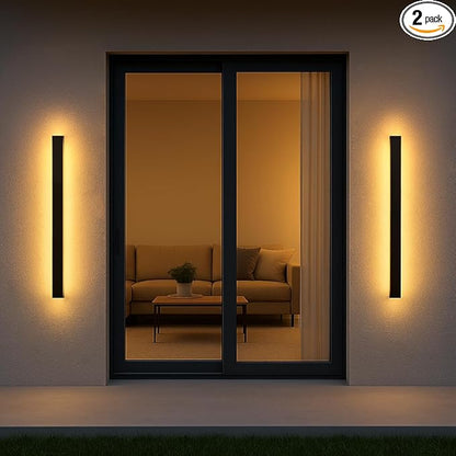 Outdoor Porch Light Set of 2, 39 Inch LED Wall Sconce, Black Modern Exterior Wall Light Fixture, IP65 Waterproof Lighting for Front Door, Side Porch, Single Garage