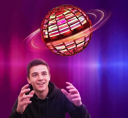 2025 Red Flying Orb Ball Toy – Hand Controlled LED Hover Drone, 360° Boomerang Spinner Cosmic Globe, Birthday Gift for Boys & Girls Ages 6-12, Indoor Outdoor Magic Ball, USB Rechargeable