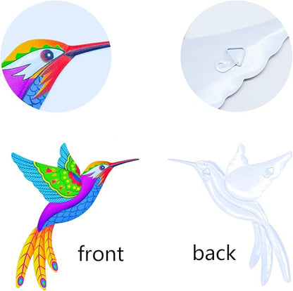 Outdoor Wall Art Metal Hummingbird 3D Wall Art for Outside Fence Decorations Outdoor Patio Decor- (Set of 8,Colore)