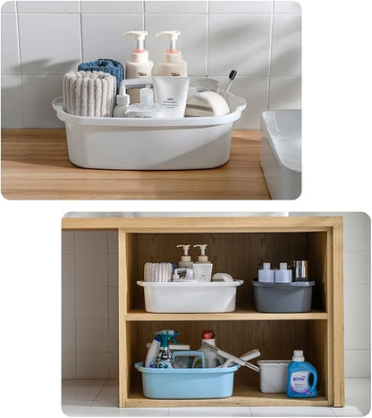 Large Cleaning Supplies Caddy Portable Shower Basket Supply Organizer with Handle Plastic Bucket Tool Storage for Bathroom, Bedroom, Kitchen, College Dorm, Garden, White