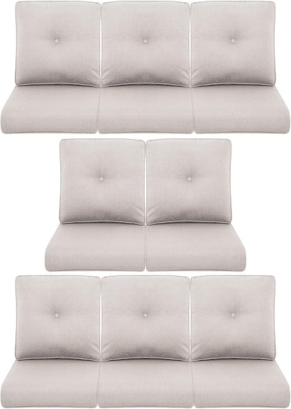 8-Piece Outdoor Patio Cushion Set - Fade & Water Resistant with Removable Olefin Cover, 22x24x4 Inch Memory Foam Cushions for Wicker Sectional Sofa – Beige/Buckle