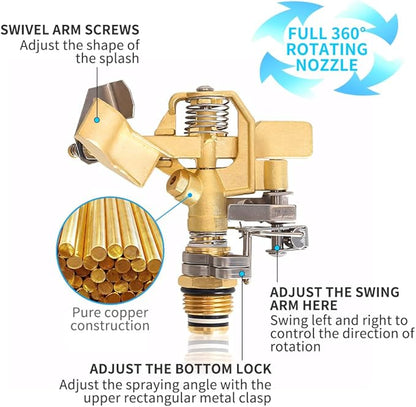 BAUSATZ Outdoor Water Sprinkler for Yard Lawn Sprinkler with Brass Sprinkler Head Tripod Hose Sprinkler 360 Degree Rotating Tripod Sprinkler Adjustable Garden Sprinkler Heavy Duty Impact Sprinkler 2pc