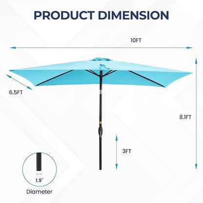 SUNVIVI OUTDOOR Patio Umbrella, Rectangular Patio Umbrella, Metal Pole Square Outdoor Umbrella with Crank and Push Button Tilt, Large Outdoor Umbrella with Polyester Canopy