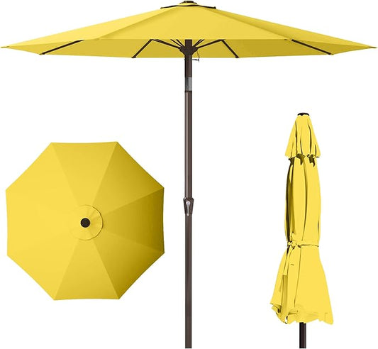 PatioKingdom 11FT Patio Umbrella,Outdoor Umbrella with Push Button Tilt and Crank,Market Table Umbrella with 8 Sturdy Fiberglass Ribs UV Protection(Yellow, 11FT)