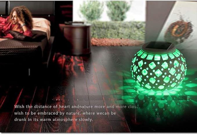 Waterproof Color Changing Table Lamp, Solar Powered Mosaic Glass Ball LED Garden Lawn Night Light Lamps, Party Lights for Home,Yard, Indoor,Outdoor Decoration Lights (Yellow Square)