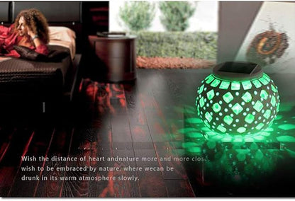 Waterproof Color Changing Table Lamp, Solar Powered Mosaic Glass Ball LED Garden Lawn Night Light Lamps, Party Lights for Home,Yard, Indoor,Outdoor Decoration Lights (Yellow Square)