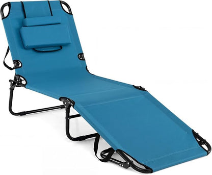 GYMAX Beach Lounge Chair, Sunbathing Chair Patio Lounge Chair Folding Adjustable Recliner with Hole for Face (2)