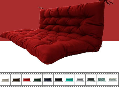 Outdoor Swing Cushions 3 Seater Waterproof, Replacement Bench Cushions for Outdoor Patio Furniture with Backrest, Porch Swing Cushion with Ties for Lawn and Garden (red, 40x60in)