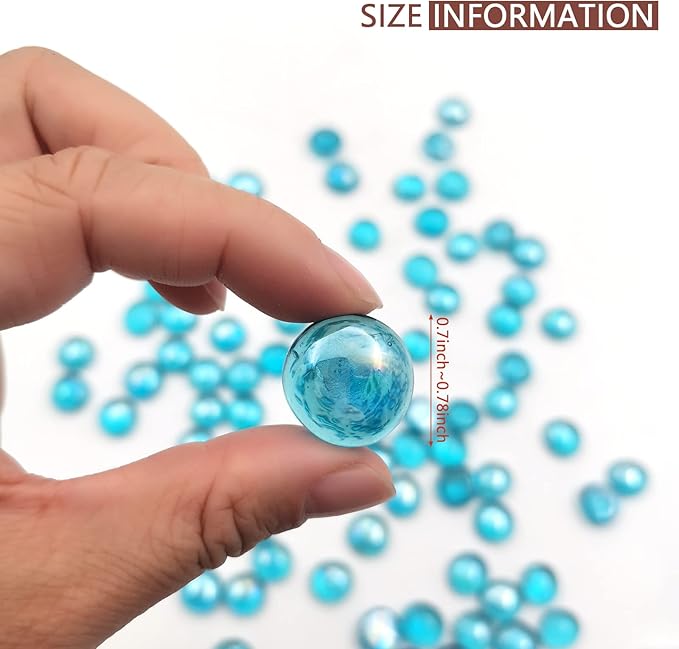 Flat Glass Marbles 1 Pound Vase Filler Fire Pit Glass Pebbles for Indoor Plants, Aquarium Fish Tank Decorations, Home Decor, Fire Pit, Landscaping, Arts Crafts (Ocean Blue)
