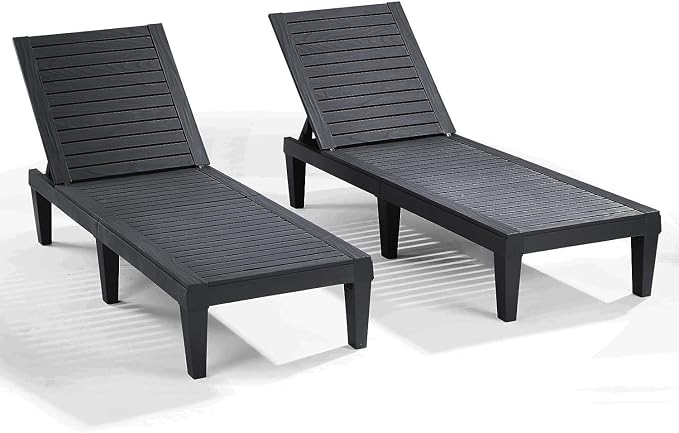Nestl Patio Chairs - Black Chaise Lounge Chair Outdoor, 5-Position Adjustable Sun Tanning Chair, Waterproof Pool Lounge Chairs Set of 2, Reclining Lawn Chair, Lightweight Outdoor Lounge Chairs