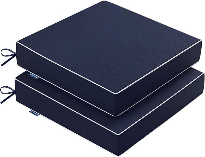 MIULEE Navy Outdoor Chair Cushions Set of 2, 18.5x16x3 Inch Waterproof Patio Seat Cushions for Outdoor Furniture Couch Sofa, 3 Year Color Fastness High Density Foam with Adjustable Ties