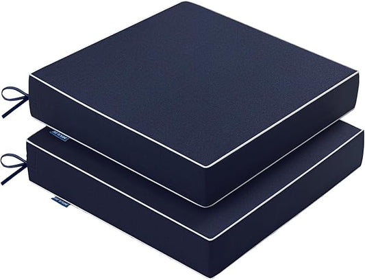 MIULEE Navy Outdoor Chair Cushions Set of 2, 19x19x3 Inch Waterproof Patio Seat Cushions for Outdoor Furniture Couch Sofa, 3 Year Color Fastness High Density Foam with Adjustable Ties