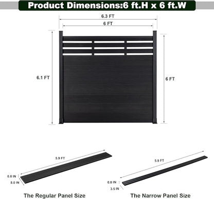 Mondaria Semi-Closed Privacy Fence Panels with 2 Posts for Outside, 6ft(W) x 6ft(H), Wind Resistant Wood Plastic Composite Fencing Panels for Patio, Backyard, Garden and Pool, Black