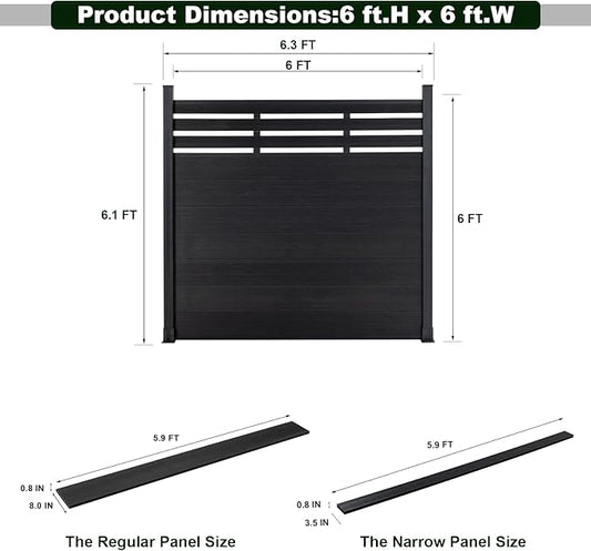 Mondaria Semi-Closed Privacy Fence Panels with 2 Posts for Outside, 6ft(W) x 6ft(H), Wind Resistant Wood Plastic Composite Fencing Panels for Patio, Backyard, Garden and Pool, Black