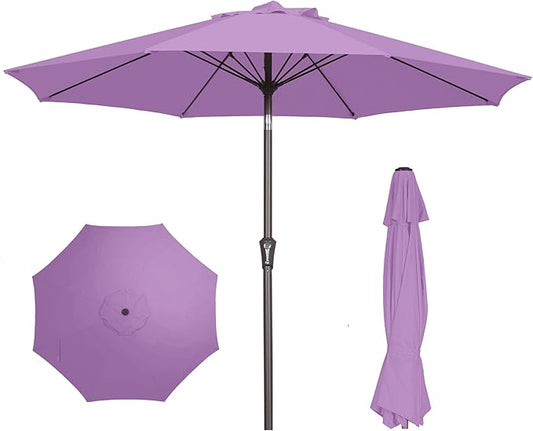 PatioKingdom 9FT Patio Outdoor Umbrella-UPF 50+ Sun Shade with Wind Vent, Push-Button Tilt & Smooth Crank Lift, Rust-Resistant Fiberglass Frame for Garden, Backyard,Yard (Taro Purple, 9FT)