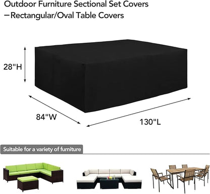 Easy-Going 600D Heavy Duty Patio Furniture Cover, Outdoor Rectangular Table and Chair Set Cover, Waterproof Outdoor Sectional Set Cover (130" L x 84" W x 28" H, Black)