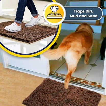 Muddy Mat® | Super Water Absorbent Door Mat Indoor, Microfiber Quick Dry Chenille Entryway Rug, Slip Resistant Front Door Mat, Indoor Mats for Entryway, Machine Washable Pet Rug, Brown 24"x36"