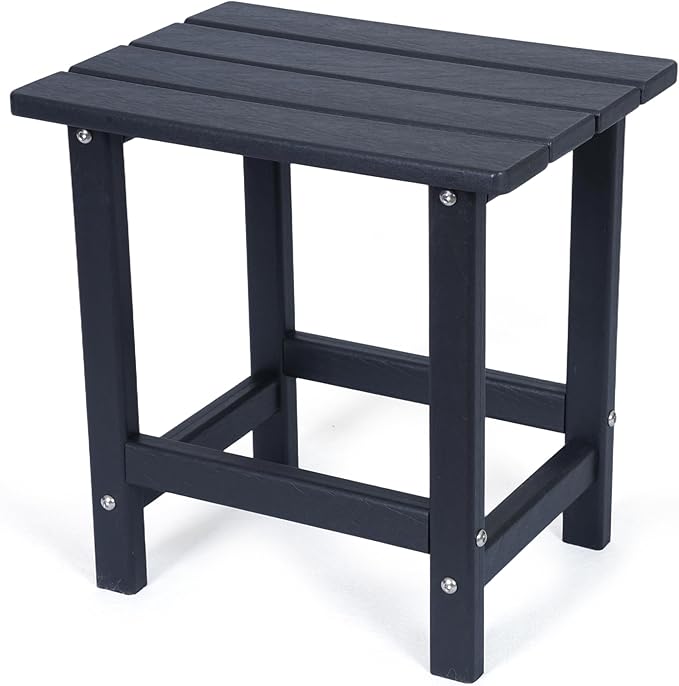 Outdoor Side Table, HDPE Waterproof Patio Side End Tables for Garden, Poolside, Balcony, Deck, Porch, Backyard, Outdoor or Indoor Use, Black, 17.5" L x 12.5" D x 16.5" H