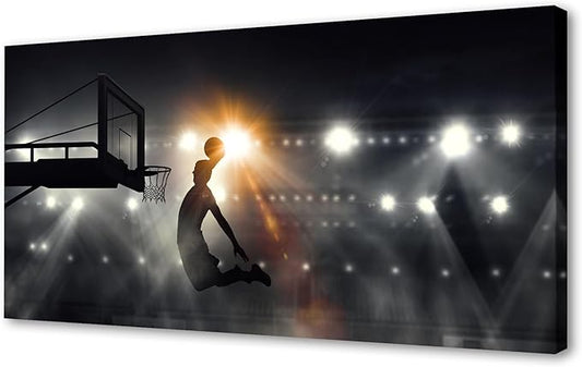 Muolunna BK06698 Basketball Sports Canvas Wall Art Picture 1 Panel Sports Painting Art Prints For Living Room Boys Room Office Wall Decor Artwork