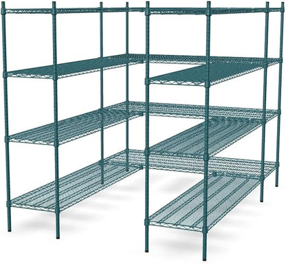 NSF 5' x 7' Walk-in 4-Tier Shelving Unit Kit with S-Hooks, Commercial Storage Rack Unit, Organizer Shelves System Kit, Heavy Duty Racking for Storage, Shelving Kits (Green Epoxy)