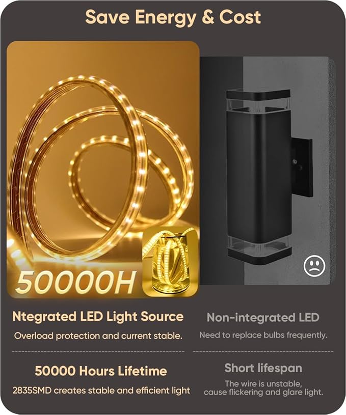 Aipsun 2 Packs LED Outdoor Wall Lights, 3000K 4000K 6000K, 23.6in Modern Black Outdoor Porch & Patio Wall Sconce, Linear Exterior Wall Light for Entrance, Hallway, Garage, Porch(3CCT)