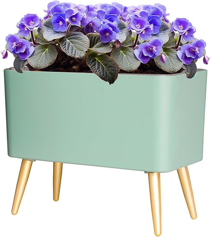 Oliz 13.5 Inch Planter Pot with Metal Craft Legs, Self Watering Planter Pots with Water Shortage Alarm Plant Pot for Indoor Outdoor Decorative Succulents Herb (B- Green)