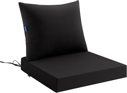 MIULEE Black Outdoor Chair Cushion 22x22 Inch for Patio Furniture Linen Textured Waterproof & 3 Year Color Fastness Seat and Back Couch Cushion with Ties No Slip Design