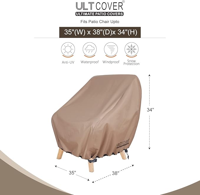 ULTCOVER Waterproof Patio Chair Cover – Outdoor Lounge Deep Seat Single Lawn Chair Cover 2 Pack Fits Up to 35W x 38D x 34H inches