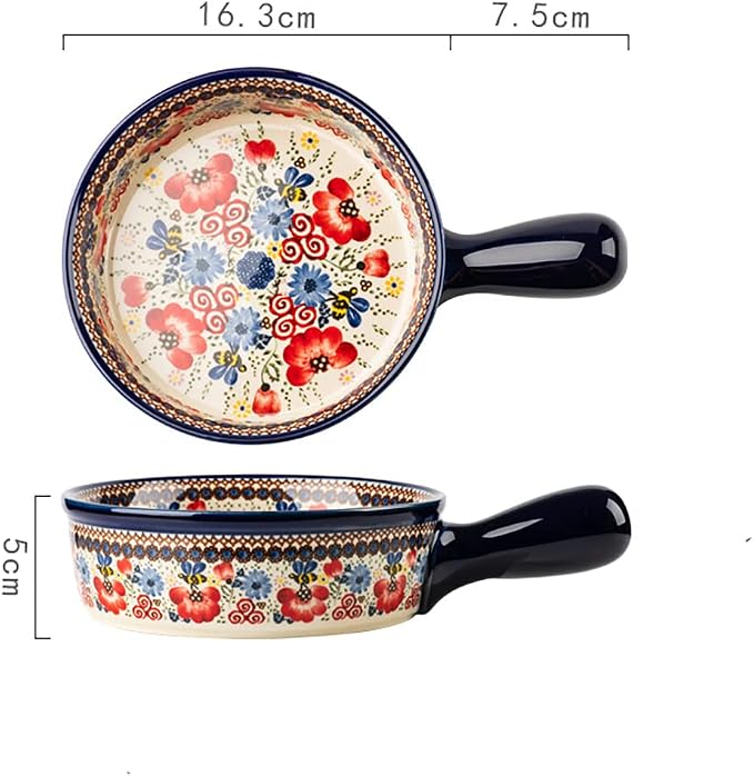 Vintage Flowers Style Ceramic Bakeware Casserole Dish Baking Pan Lasagna Pans Baking Dish with Handles for Oven/Cooking/Kitchen-1 PCS-Red Flowers-20 OZ