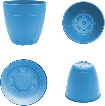 Bloem Dayton 8" Ocean Blue Recyled Plastic Planter Pot with Drainage Holes and Removable Saucer for Indoor and Outdoor Gardening