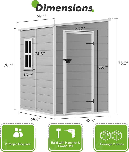 5x4 Shed Resin Outdoor Storage with Floor Included, Waterproof Small Plastic Garden Tool Sheds Cabinet