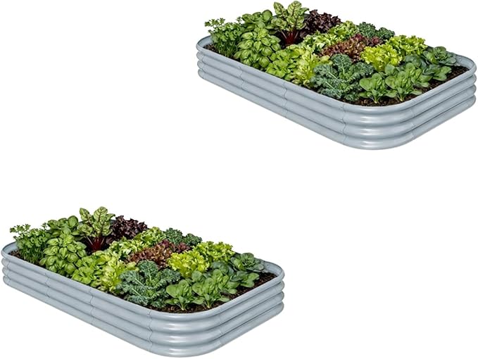 2-Pack Galvanized Raised Garden Bed 8x4x1 |10x2x1 ft, 12" Tall Metal Planter Box for Outdoor Plants, Modular Raised Flower Bed Rust Resistant Coating, Long Planter for Vegetable-Brooklyn Grey