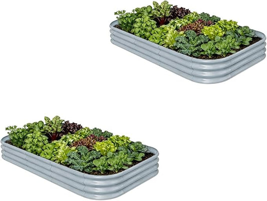 2-Pack Galvanized Raised Garden Bed 8x4x1 |10x2x1 ft, 12" Tall Metal Planter Box for Outdoor Plants, Modular Raised Flower Bed Rust Resistant Coating, Long Planter for Vegetable-Brooklyn Grey