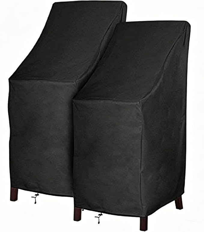 RosieLily Outdoor Chair Covers, High Back Patio Chair Covers Waterproof, Heavy Duty Patio Furniture Covers, Stackable Outdoor Bar Stool Covers, 600D, High Back-2 Pack, Black