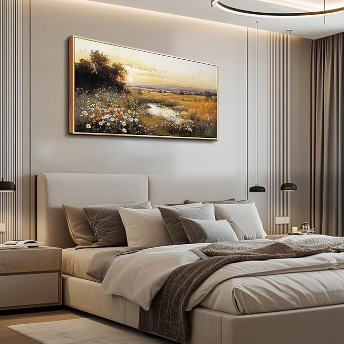 QIYILEXWART Large Wall Art For Living Room Canvas Wall Decor For Bedroom Office Decorations Prairie Puddle Landscape Painting Wall Pictures Modern Aesthetic Room Home Decor Artwork Wood Framed