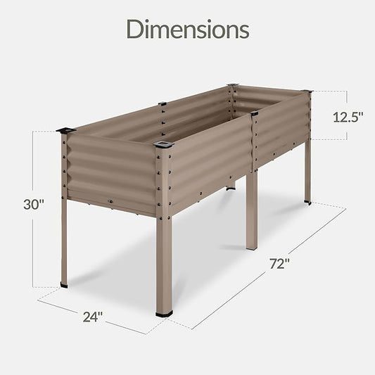Best Choice Products 72x24x30in Non Toxic Galvanized Raised Garden Bed, Metal Elevated Planter Box, Vegetable Garden, 100% Non Toxic Materials - Taupe