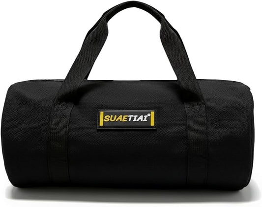12 Inch Small Tool Bags for Men, Wide Mouth Zipper Storage Bag, Large Capacity Canvas Tool Tote Bag, Portable Multi-Function Tool bag for Storage Wrenches, Screwdrivers, Repair Tools (Black)