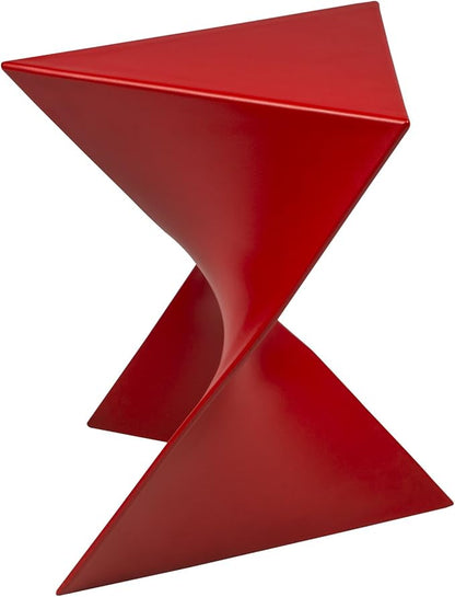 LeisureMod 15.75" Stackable Weather-Resistant Plastic Triangular Side Table - Accent End Table for Indoor & Outdoor Use (Red, Single)