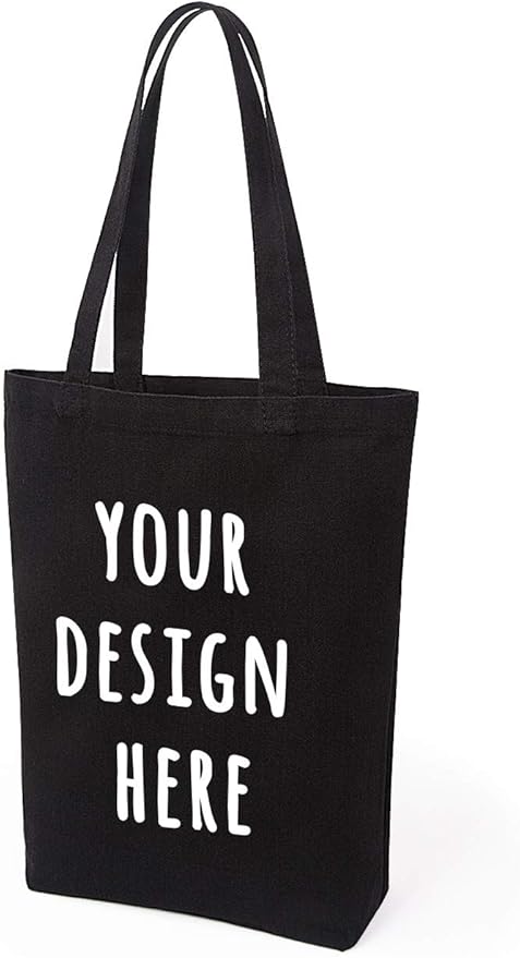 Lily queen Natural Canvas Tote Bags DIY Reusable Shopping Grocery Bag (Black - 12 Pack)