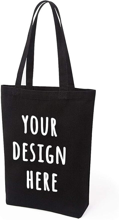 Lily queen Natural Canvas Tote Bags DIY Reusable Shopping Grocery Bag (Black - 6 Pack)