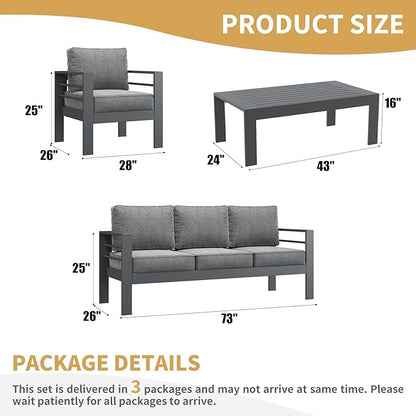 LayinSun Outdoor Aluminum Furniture Set, 4 Pieces Patio Sectional Conversation Chat Sofa Modern Seating Set with Coffee Table