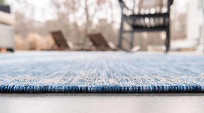 Unique Loom Outdoor Traditional Collection Area Rug - Antique (9' x 12' Rectangle, Blue/ Gray)