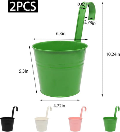 Hanging Planters Set of 2 - Small Modern Green Outdoor Pots with Sturdy Hooks, Space-Saving Design for Patio, Garden, Balcony - Durable Weather-Resistant Plant Containers