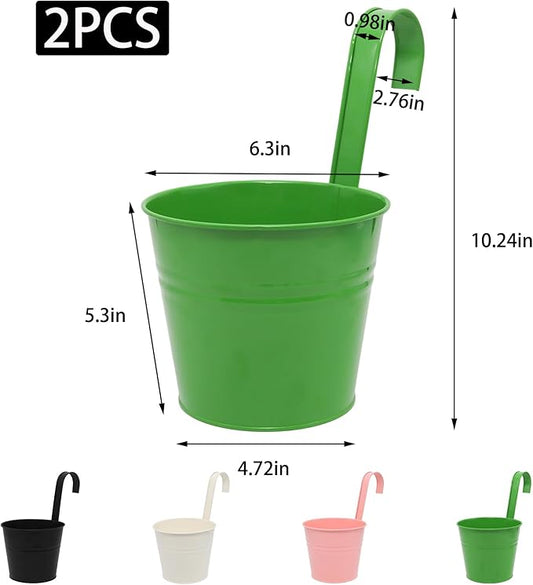 Hanging Planters Set of 2 - Small Modern Green Outdoor Pots with Sturdy Hooks, Space-Saving Design for Patio, Garden, Balcony - Durable Weather-Resistant Plant Containers