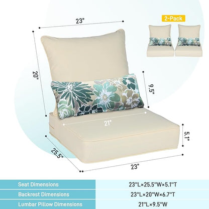 Aoodor Outdoor Chair Cushion, 23 x 26 Inch Water-Resistant, Fade-Resistant Olefin Fabric Patio Seat Cushions with Removable Cover and Adjustable Straps for Outdoor Furniture, Set of 2, Cream Yellow