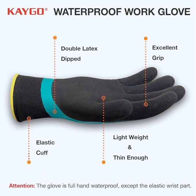 KAYGO Waterproof Work Gloves for Men and Women, Rubber Coated Non-slip Working Gloves for Garden, Outdoor Construction,KG150,Blue,XL