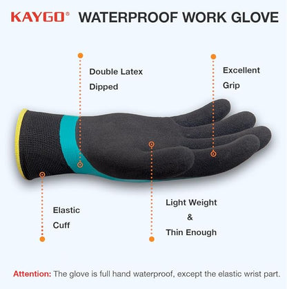 KAYGO Waterproof Work Gloves for Men and Women, Rubber Coated Non-slip Working Gloves for Garden, Outdoor Construction,KG150,Blue,XL