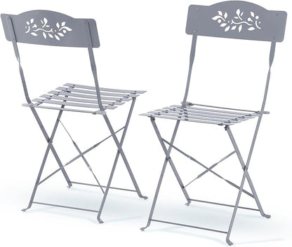 Alpine Corporation Indoor/Outdoor 3-Piece Bistro Set Folding Table and Chairs Patio Seating, Gray