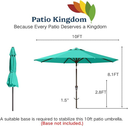 10FT Patio Umbrella Outdoor Market Umbrella with Crank and Tilt, 8 Flexible Fiberglass Ribs, UV-Resistant Waterproof Canopy for Patio, Deck, Garden, Backyard, Turquoise Blue