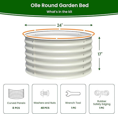Olle Twin Round Raised Beds for Gardening, Galvanized Planter Box for Vegetables, Metal Raised Garden Bed Easy Setup Round Metal Raised Bed for Urban Farming, Ivory 24" X 17"